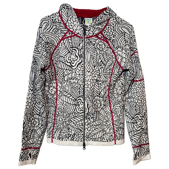 Title nine Sweaters - Title Nine Full Zip Abstract Hoodie Sweater Floral Black/White/Red Women's Med
